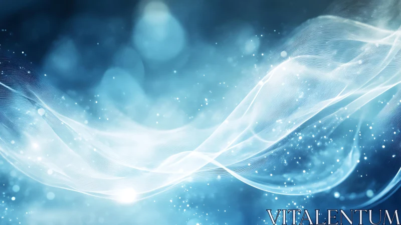 Abstract blue light waves and sparkles digital art background.