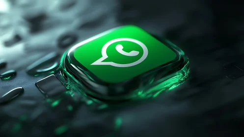 WhatsApp Icon: Crystalline Glass Render with Neon Luminescence.