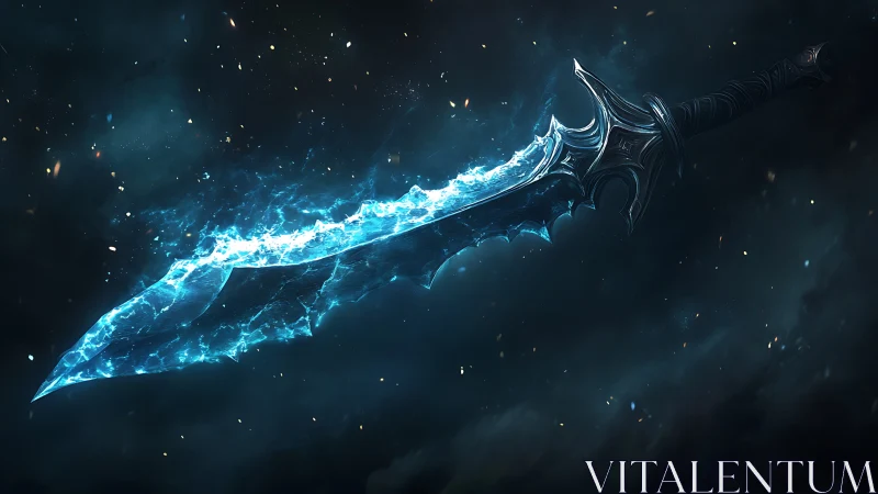 Starlit ice-forged sword glows with crackling cosmic power