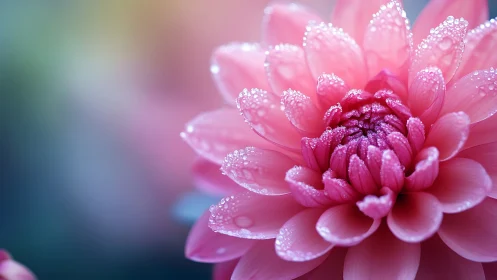 Dahlia with Dew Droplets - Macro Photography of Pink Layered Petals