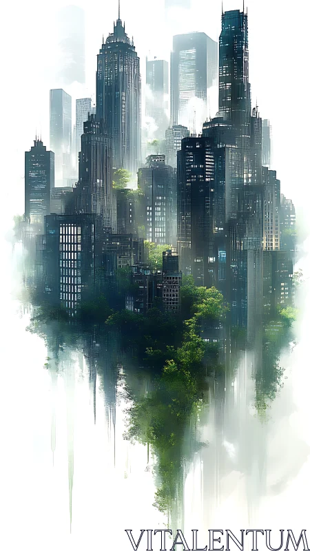 Sky-drifting eco metropolis tangled in mist and memory.