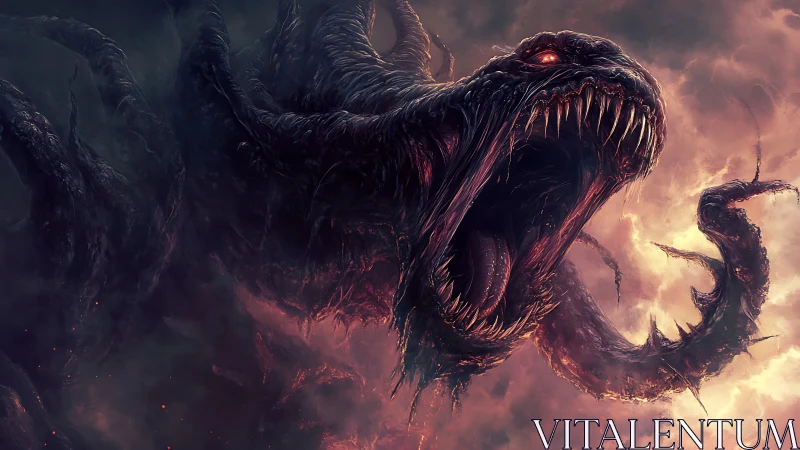 Digital painting of eldritch abyssal leviathan in storm light.