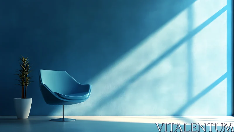 Sunlit blue lounge corner bathing in calm geometry.