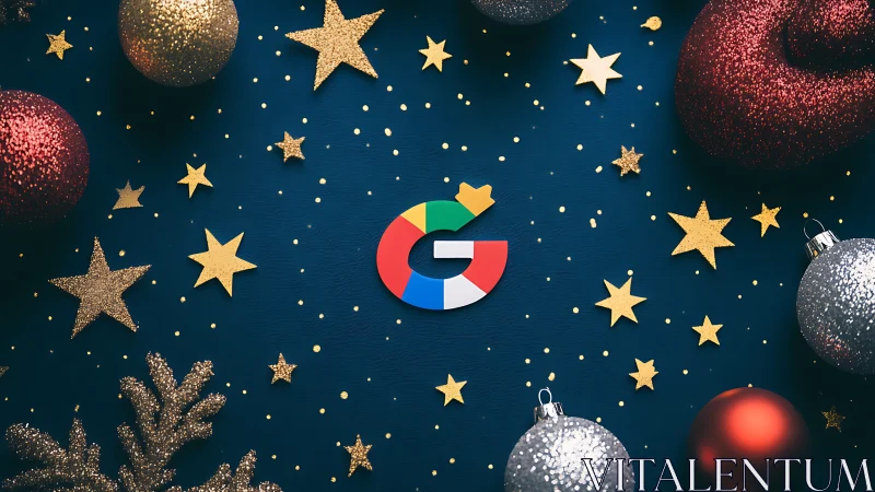 Holiday-themed Google logo amid glittering baubles and stars
