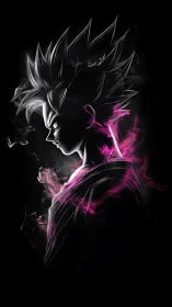 Neon edged anime warrior silhouette with magenta energy aura