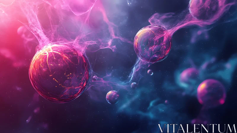 Glowing cosmic bubbles drifting through a dreamy nebula.