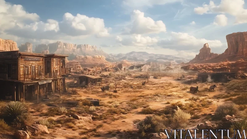 Desert ghost town lies under vast skies and red mesas