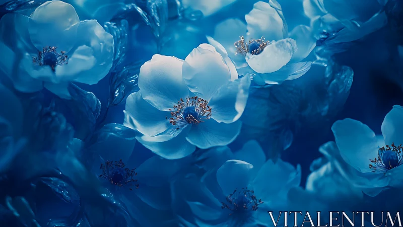 Ethereal Blue Flowers Blooming in Dreamy Light