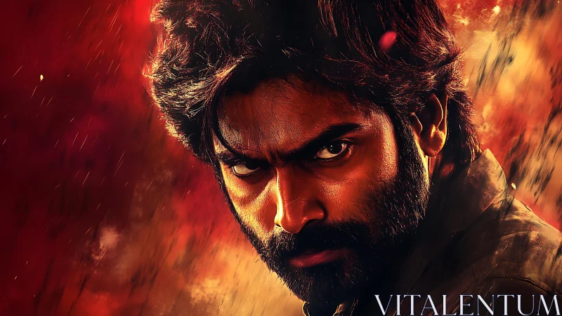 Smoldering rebel glare carved in molten cinematic fire.