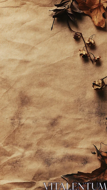 Textured kraft paper backdrop with rustic autumn foliage framing.