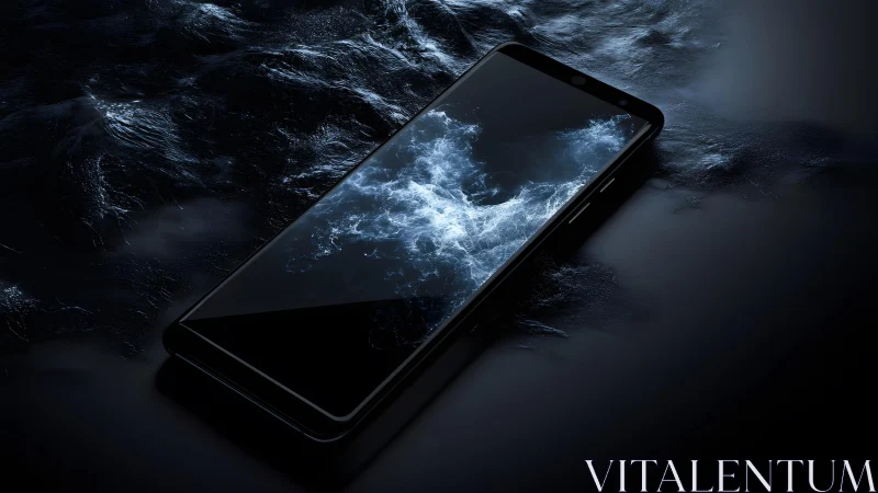 Smartphone with Water Splash Effect in Dark Artistic Style.