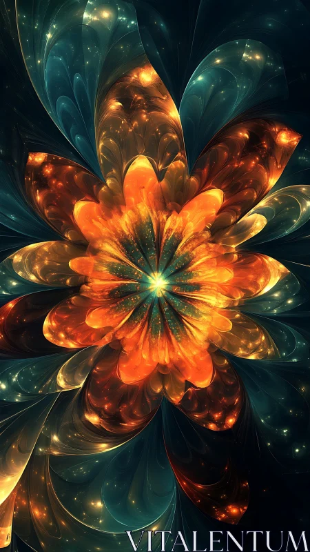 Fractal luminescent flower renders cosmic petals in radial bloom