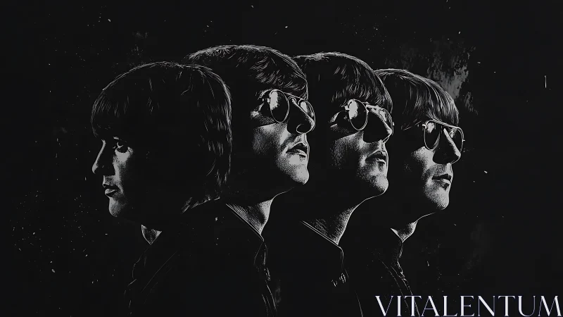 Monochrome side portraits of four men wearing sunglasses.