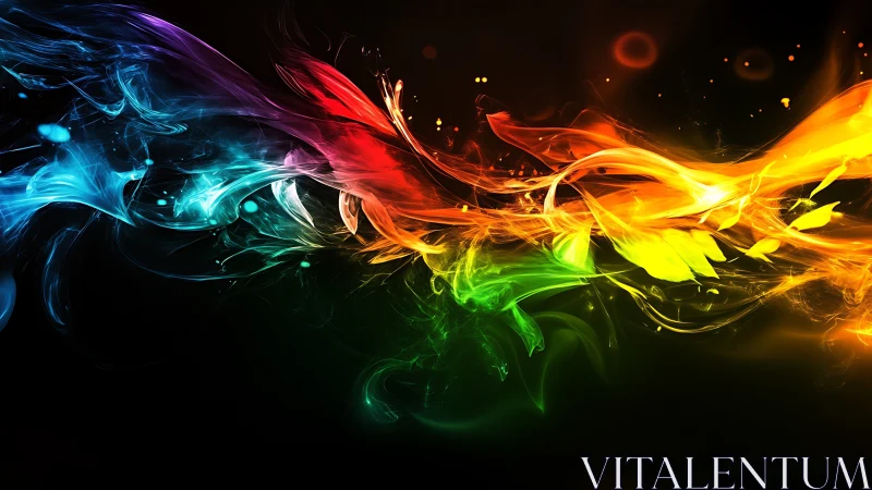 Chromatic energy streams in fluid digital light waves.