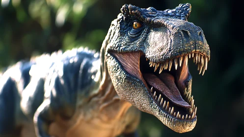 Roaring raptor freezes mid-lunge beneath jungle sunlight