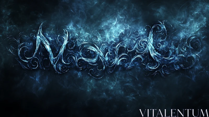 Liquid frost calligraphy swirling through dark ether.