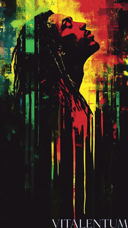 Silhouetted profile in dripping tricolor abstract raster field