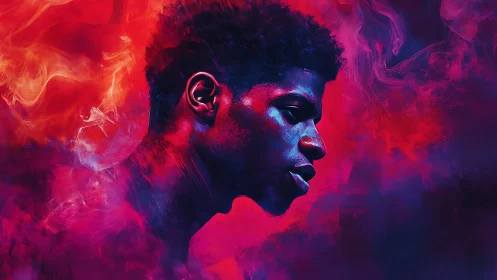 Neon thoughts drift through vapor as midnight colors breathe