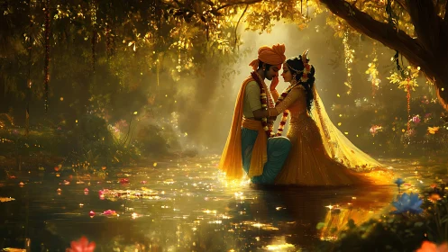 Romance Blooms Under Golden Willow Trees.