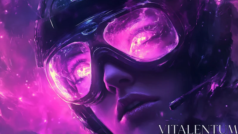 Neon pilot close-up in luminescent cyberpunk visor study.