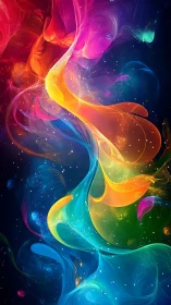 Vibrant swirling rainbow light trails on dark space backdrop