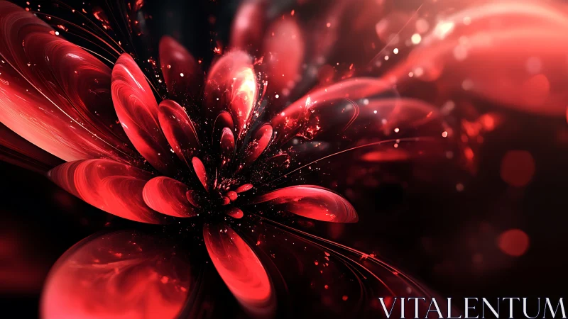 Red abstract fractal flower form expands from dark center