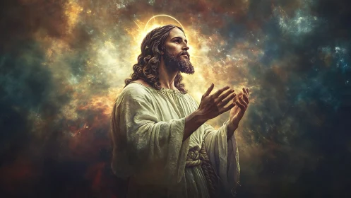 Radiant spiritual figure bathed in golden celestial light.