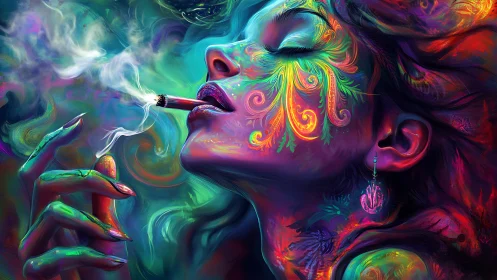 Dreamy neon portrait savoring a swirling moment of calm.