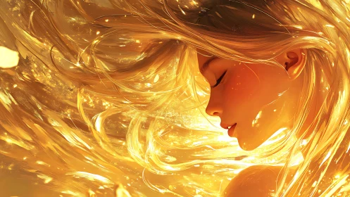 Golden-haired dreamer glows in a radiant, sunlit aura.