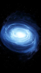 Blue spiral energy vortex in deep black outer space.