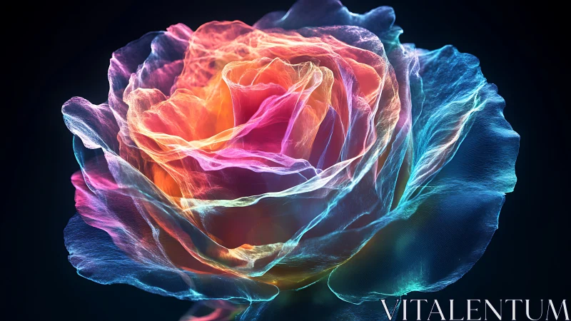 Glowing rainbow rose wrapped in soft, dreamlike light.