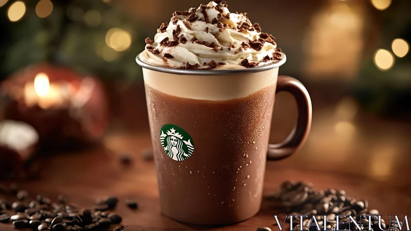 Holiday Starbucks mocha topped with rich whipped cream.