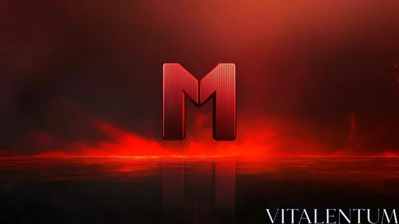 Molten Red Letter M Ignites a Fiery Neon Horizon.