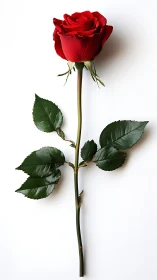 Single Red Rose Specimen with Fully Articulated Petals and Foliage Structure