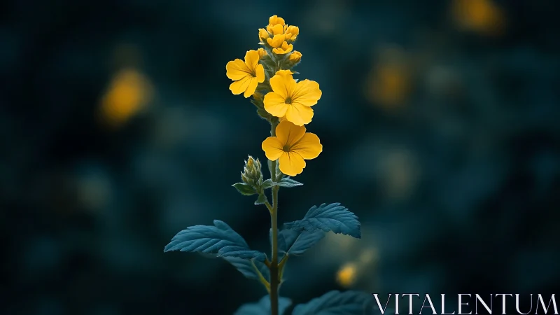 Golden Buttercup Blooms Dance Against Teal Darkness.