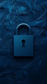 Midnight blue padlock centered on abstract textured field.