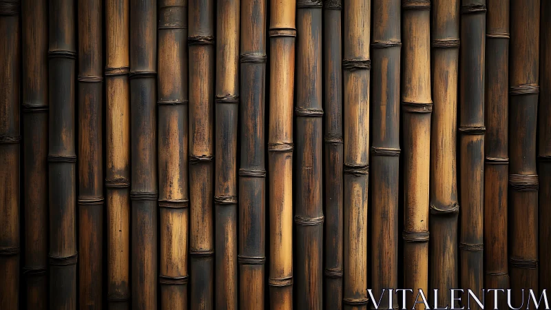 Vertical bamboo stalks form a tightly joined repetitive wall