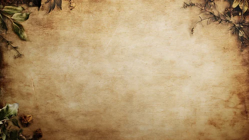 Vintage botanical parchment background with aged floral border.
