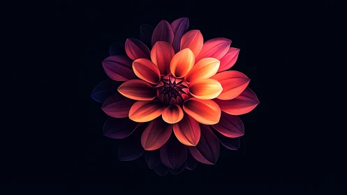 Digital flower bloom with radial gradient petals on black.
