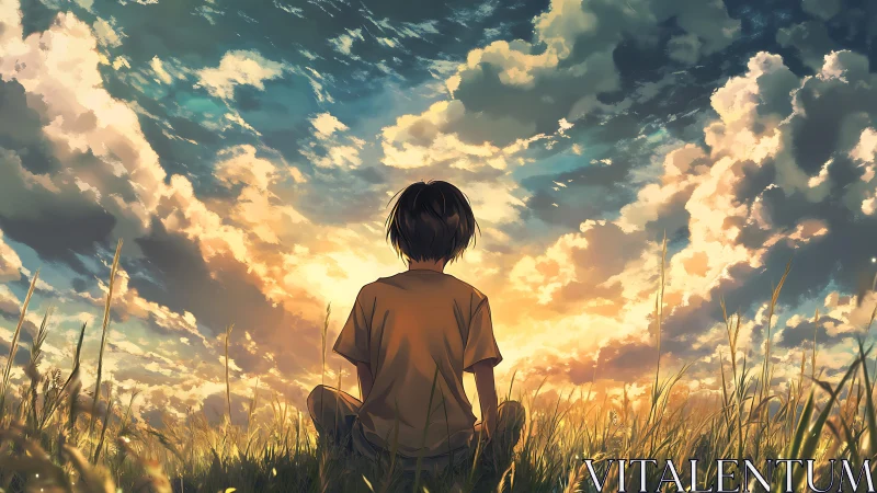 Sunset sky opens gently above a quiet, thoughtful child