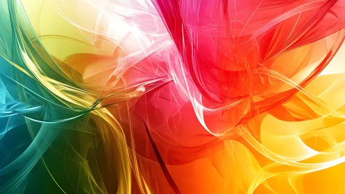 Digital painting of multicolor translucent vector ribbons.