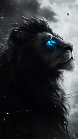 Spectral lion profile with bioluminescent ocular glow rendered.