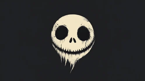 Ink-rendered dripping skull emblem on dark minimal field.