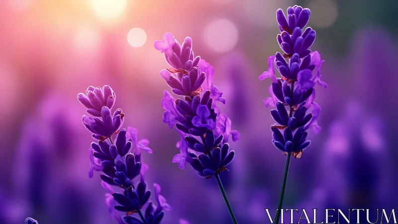 Purple Lavender Blooms in Golden Afternoon Light.