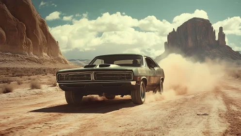 Dust-dancing muscle car cuts a roaring line through desert silence