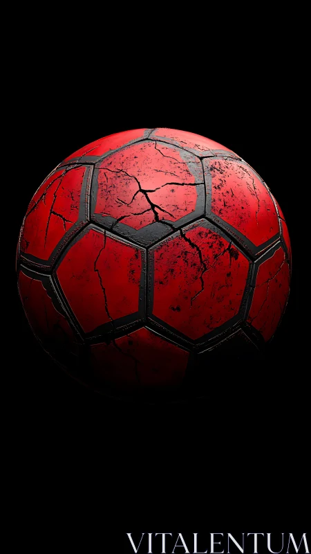 Red cracked soccer ball rendered against solid black background