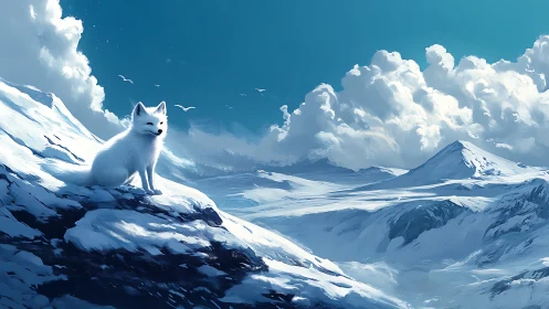 Snow-breathing fox quietly crowns the wide winter horizon