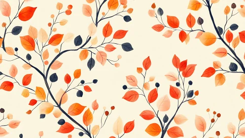 Cozy autumn branches with soft leaves in warm sunset hues.