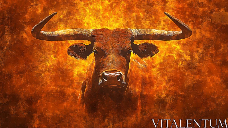 Blazing Longhorn Sentinel Staring Through a Wall of Fire.