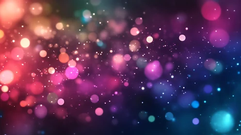 Colorful abstract bokeh lights on gradient background, digital art.